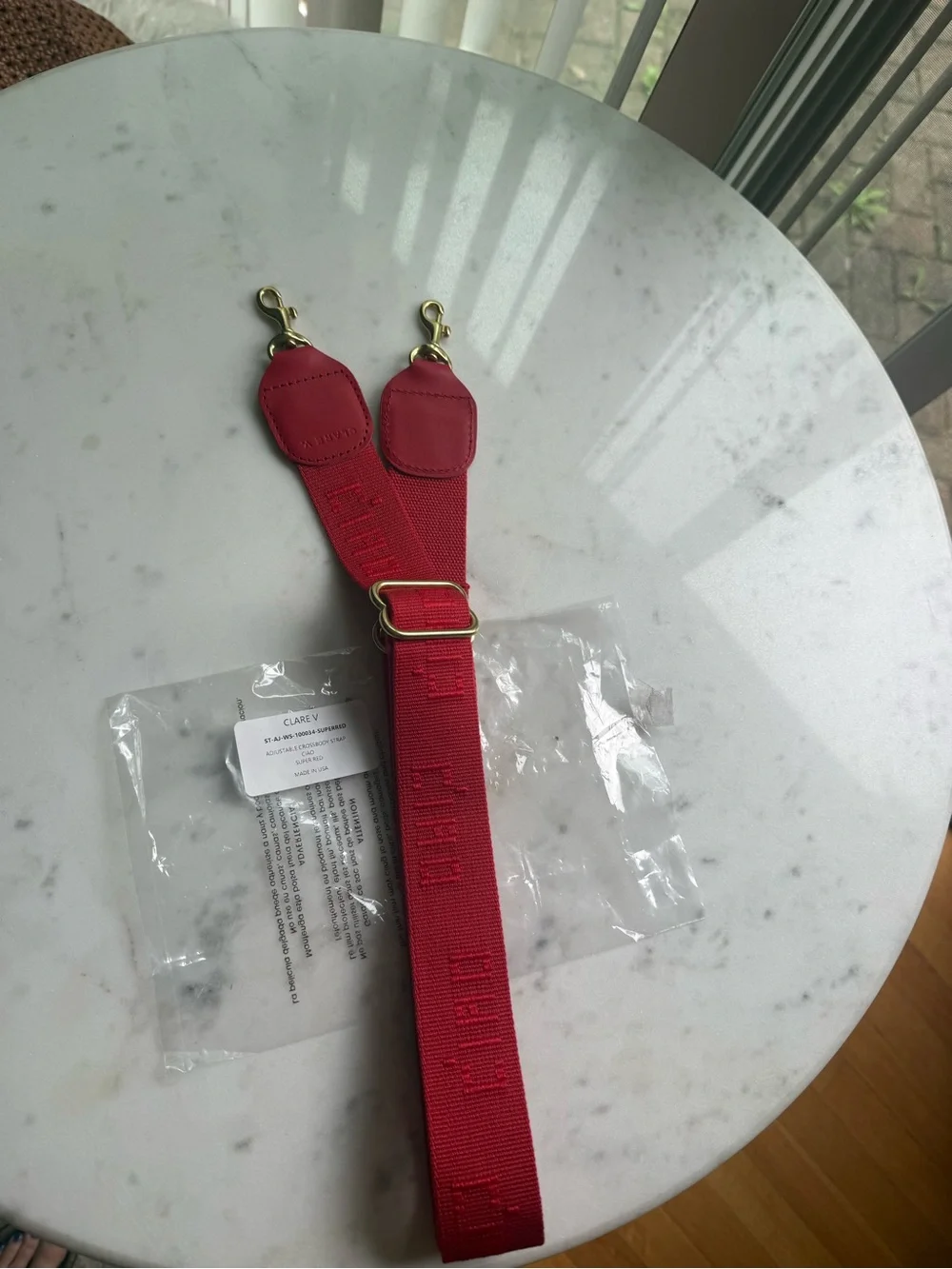 NWT, Clare V Red Caio, Wide Adjustable Crossbody Strap with Gold Hardware